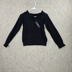 Lulus Womens Black Sweater Ruffle Collar Long Sleeve Acrylic Knit Medium